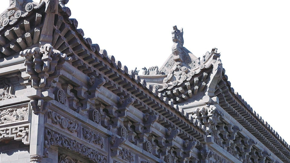 影壁局部的仿木結構磚雕。