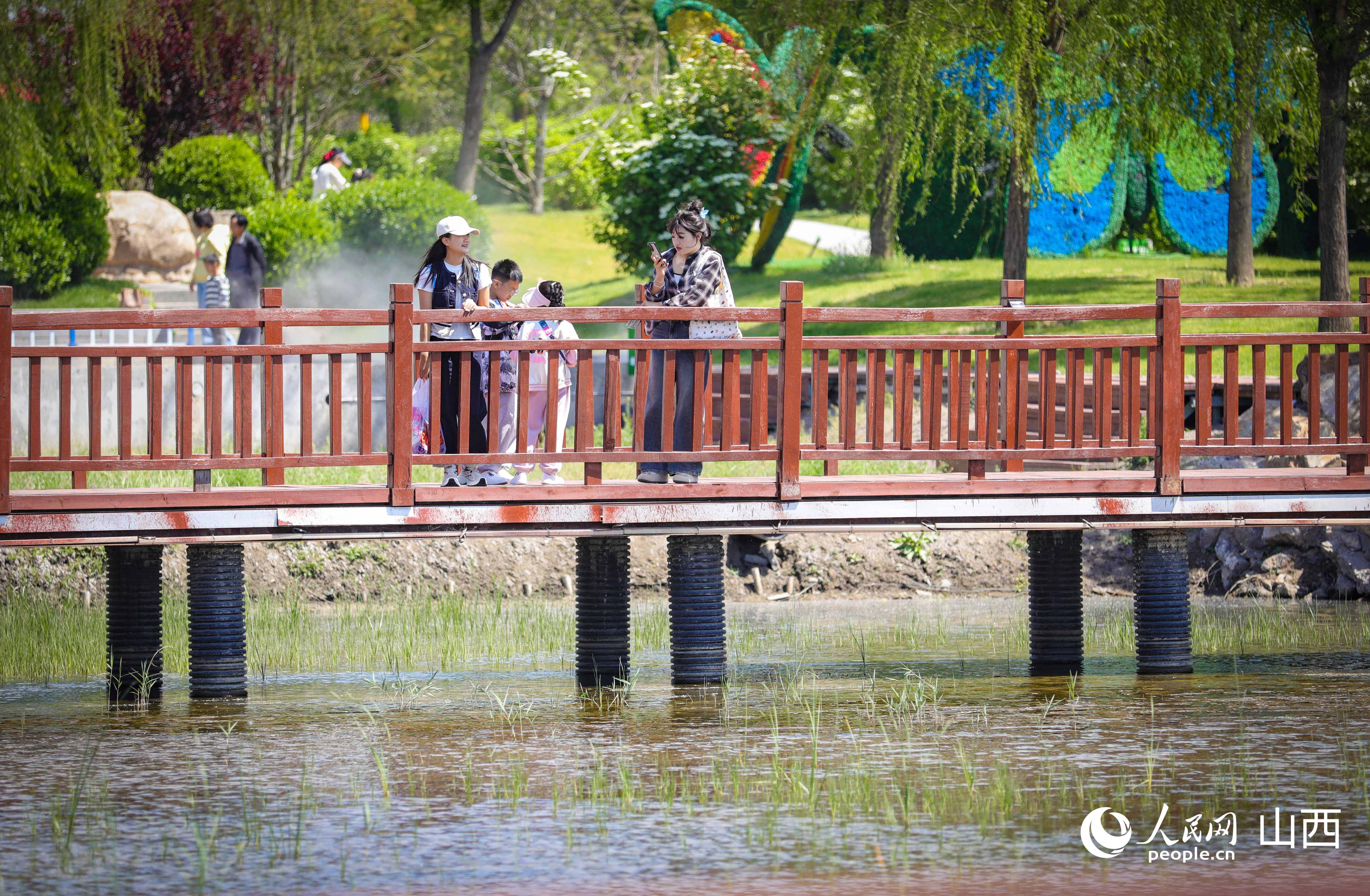 游客在稻米長廊欣賞風景。