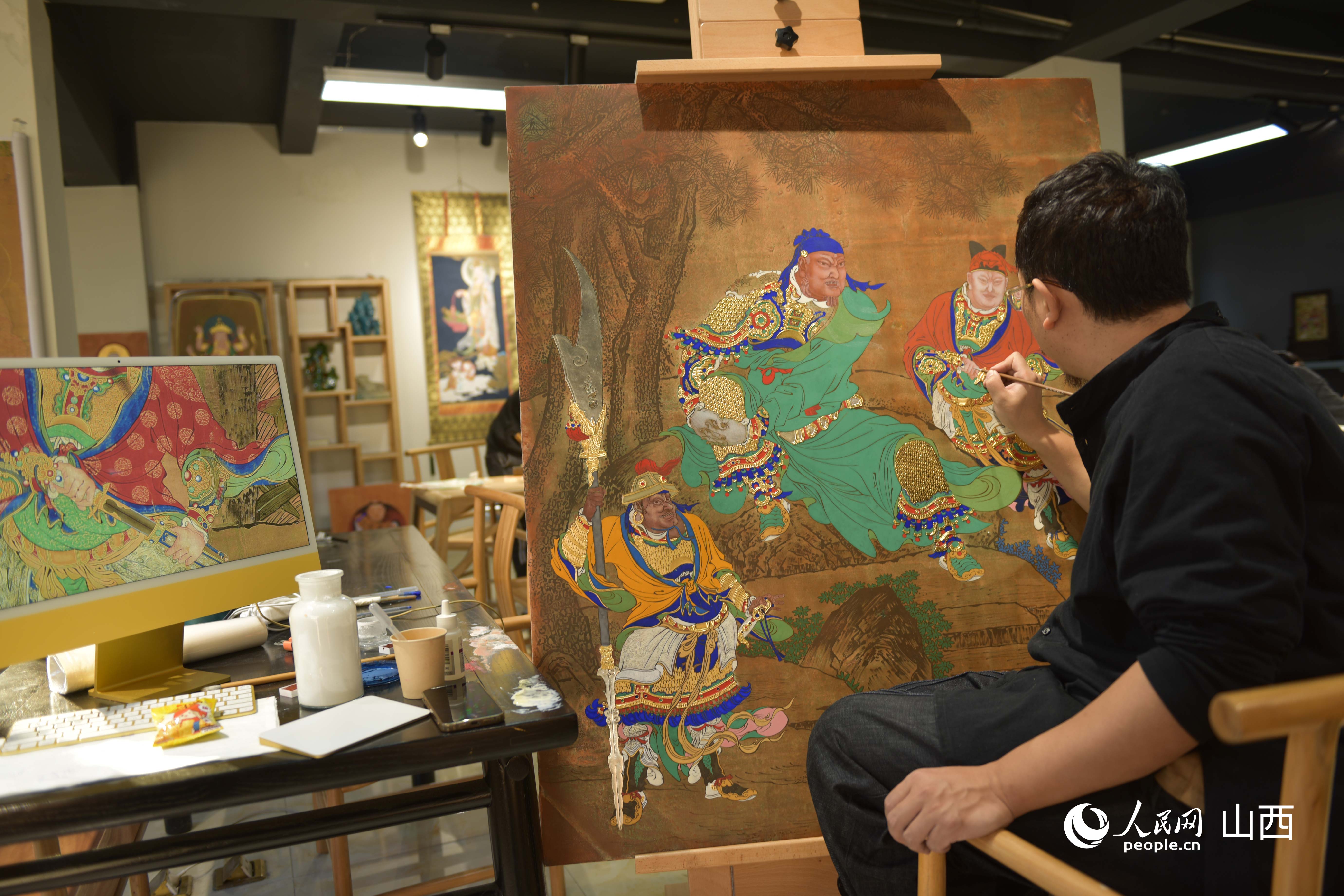 劉子群嘗試將明代繪畫二次創作轉化為壁畫的形式。